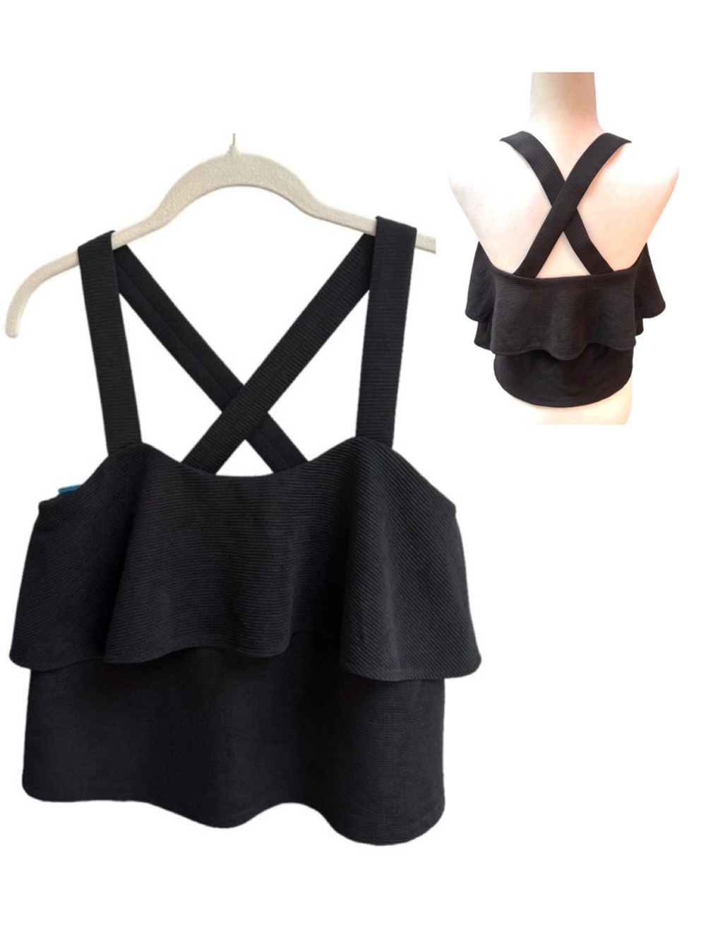 Madewell Black Tiered Cross Back Tank Top Size Small Boho Festival Peasant